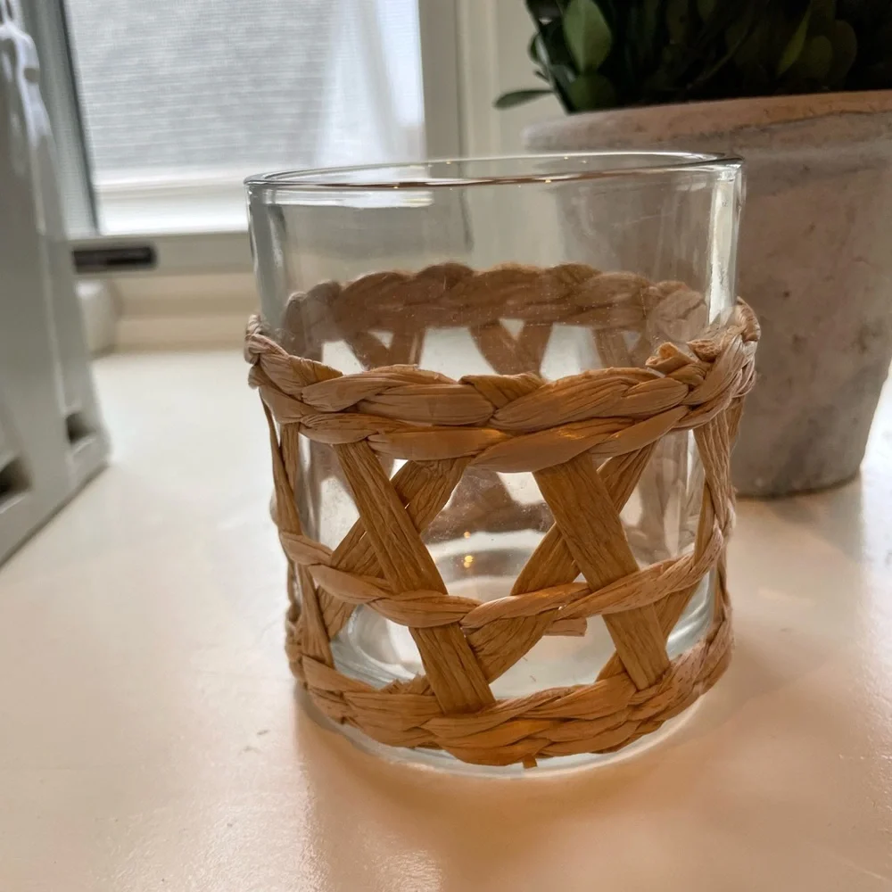2 Rattan Wrapped Small Glass Hurricanes - Picture 3 of 9